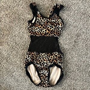 Kandi Kouture Leopard Print Velvet and Mesh Leotard